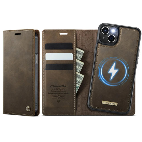CASEME For iPhone 13 6.1 inch Case  C49  Compatible with MagSafe RFID Blocking Detachable Wallet Leather Phone Cover - Coffee - 1