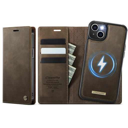 CASEME For iPhone 13 6.1 inch Case  C49  Compatible with MagSafe RFID Blocking Detachable Wallet Leather Phone Cover - Coffee - 1
