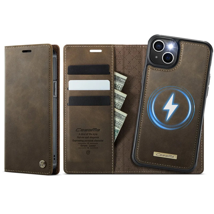 CASEME For iPhone 13 6.1 inch Case  C49  Compatible with MagSafe RFID Blocking Detachable Wallet Leather Phone Cover - Coffee - 1