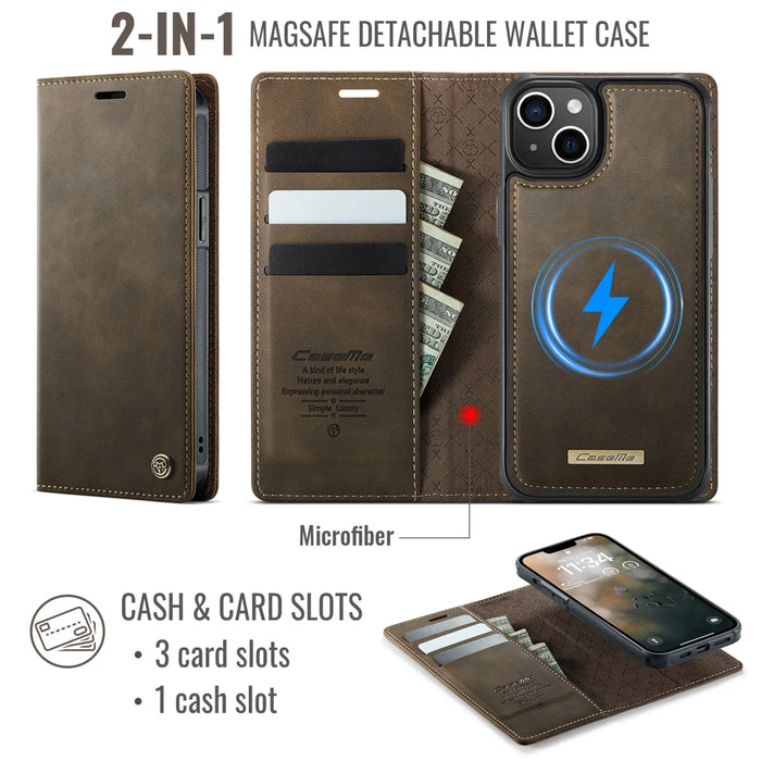 CASEME For iPhone 13 6.1 inch Case  C49  Compatible with MagSafe RFID Blocking Detachable Wallet Leather Phone Cover - Coffee - 2