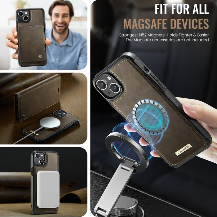 CASEME For iPhone 13 6.1 inch Case  C49  Compatible with MagSafe RFID Blocking Detachable Wallet Leather Phone Cover - Coffee - 3