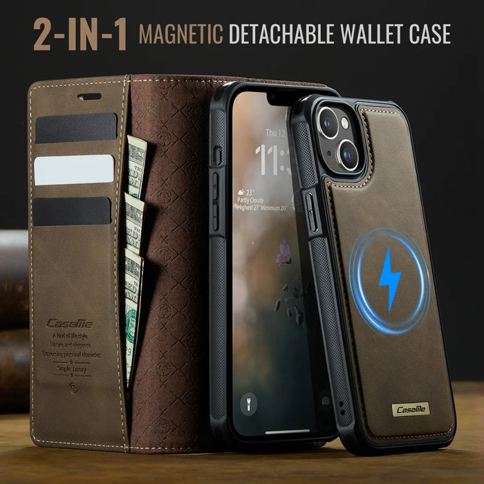 CASEME For iPhone 13 6.1 inch Case  C49  Compatible with MagSafe RFID Blocking Detachable Wallet Leather Phone Cover - Coffee - 4