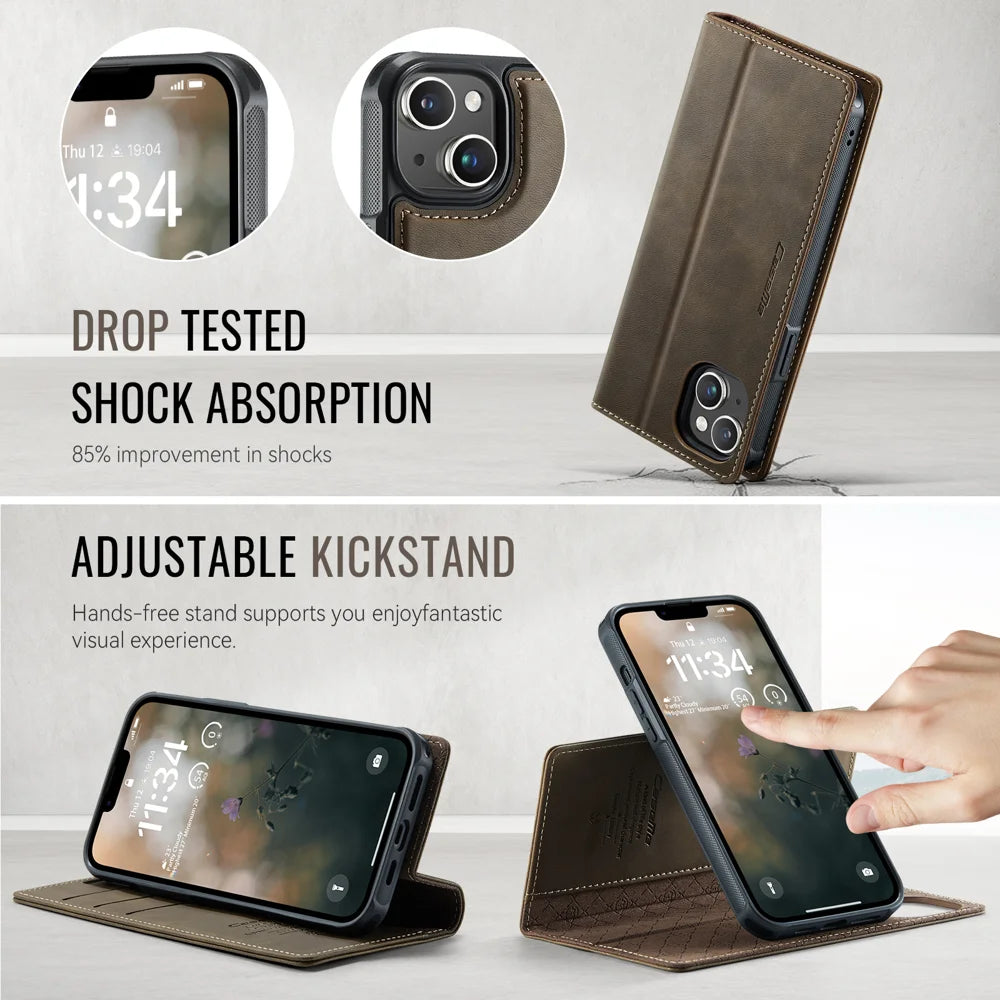 CASEME For iPhone 13 6.1 inch Case  C49  Compatible with MagSafe RFID Blocking Detachable Wallet Leather Phone Cover - Coffee - 5