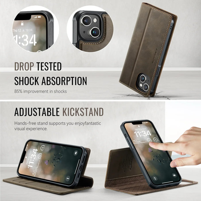 CASEME For iPhone 13 6.1 inch Case  C49  Compatible with MagSafe RFID Blocking Detachable Wallet Leather Phone Cover - Coffee - 5