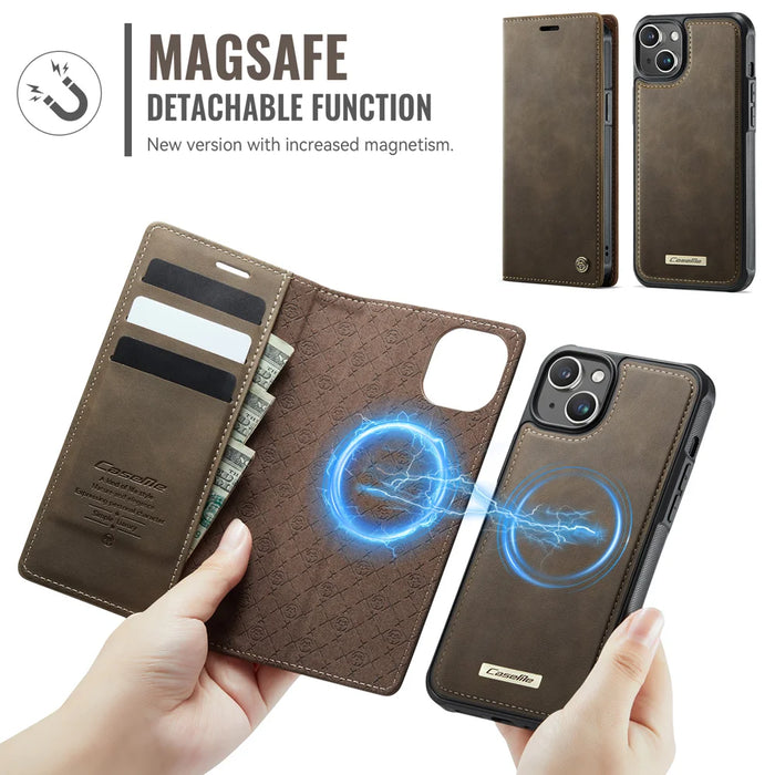 CASEME For iPhone 13 6.1 inch Case  C49  Compatible with MagSafe RFID Blocking Detachable Wallet Leather Phone Cover - Coffee - 6