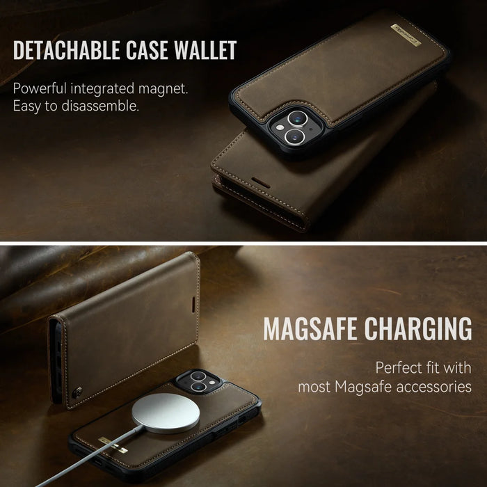 CASEME For iPhone 13 6.1 inch Case  C49  Compatible with MagSafe RFID Blocking Detachable Wallet Leather Phone Cover - Coffee - 7
