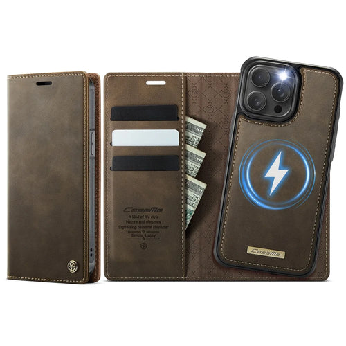 CASEME For iPhone 13 Pro 6.1 inch Case  C49  Compatible with MagSafe RFID Blocking Detachable Wallet Leather Phone Cover - Coffee - 1
