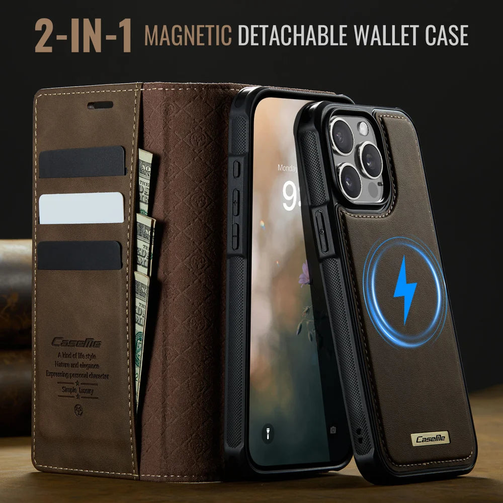 CASEME For iPhone 13 Pro Max 6.7 inch Case  C49  Compatible with MagSafe RFID Blocking Detachable Wallet Leather Phone Cover - Coffee - 4