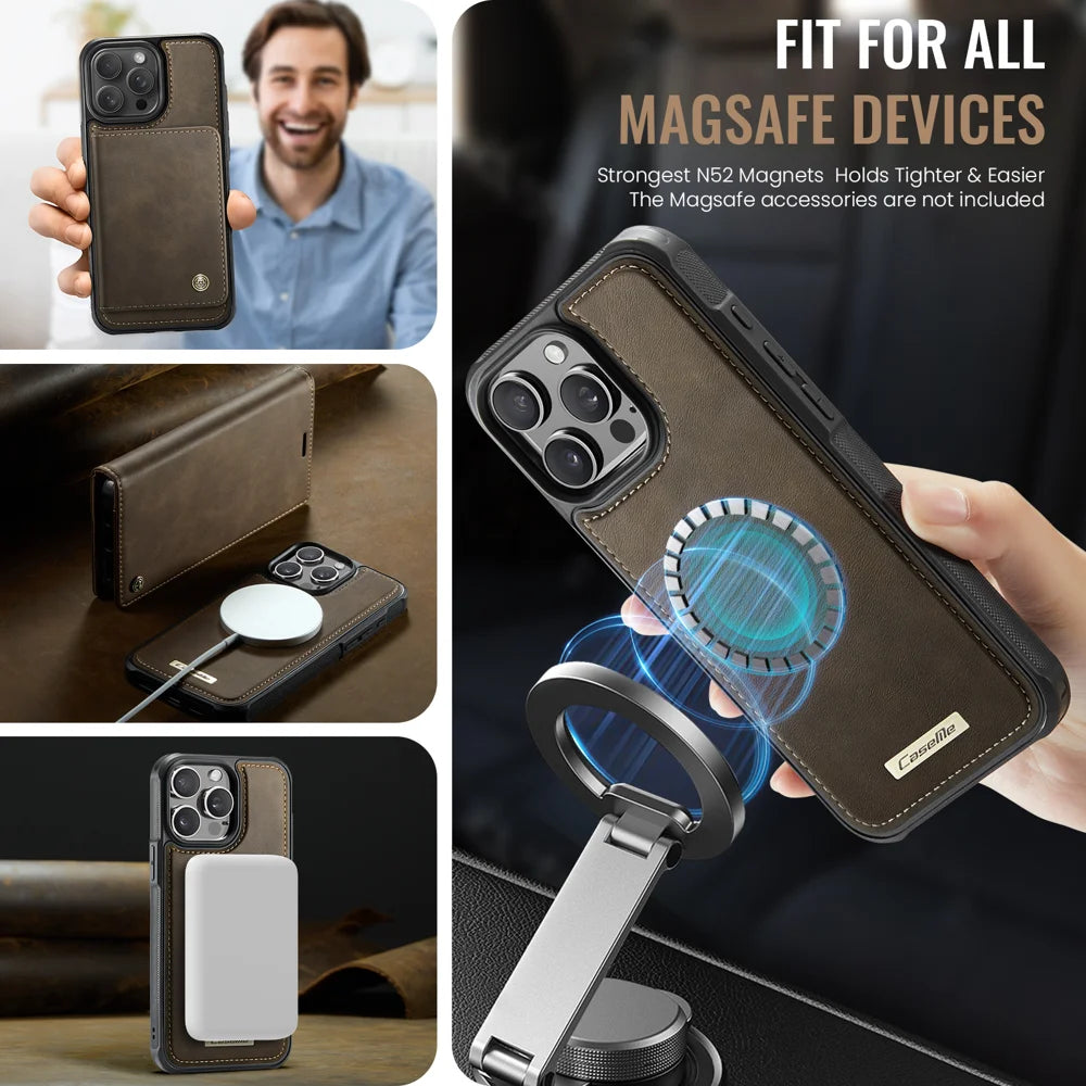 CASEME For iPhone 14 Pro Max Case  C49  Compatible with MagSafe RFID Blocking Detachable Wallet Leather Phone Cover - Coffee - 3