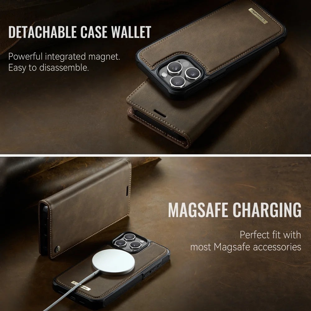 CASEME For iPhone 14 Pro Max Case  C49  Compatible with MagSafe RFID Blocking Detachable Wallet Leather Phone Cover - Coffee - 7