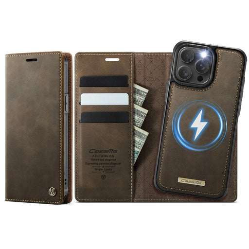 CASEME For iPhone 14 Pro Case  C49  Compatible with MagSafe RFID Blocking Detachable Wallet Leather Phone Cover - Coffee - 1