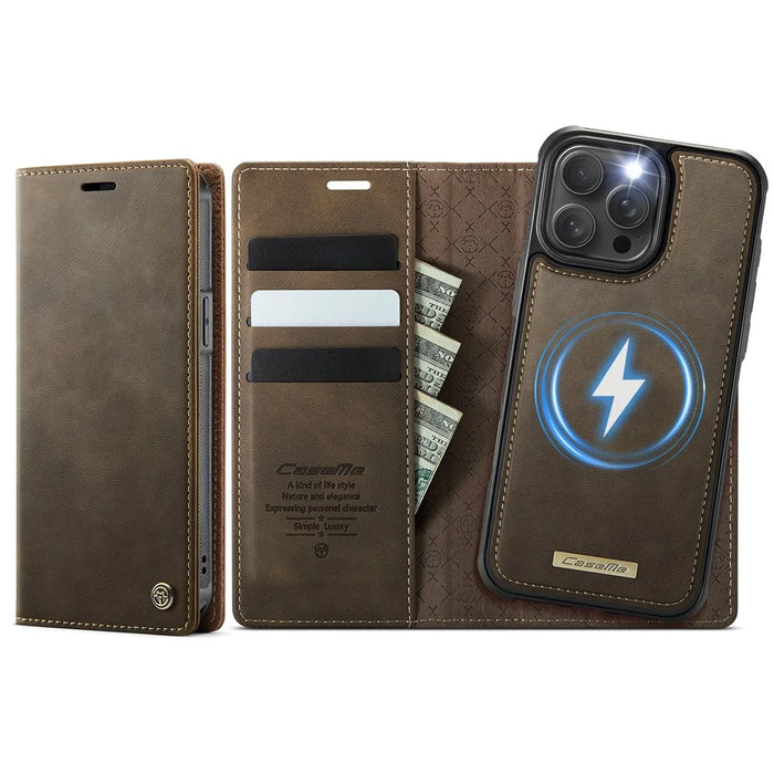 CASEME For iPhone 14 Pro Case  C49  Compatible with MagSafe RFID Blocking Detachable Wallet Leather Phone Cover - Coffee - 1