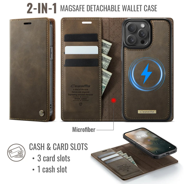 CASEME For iPhone 14 Pro Case  C49  Compatible with MagSafe RFID Blocking Detachable Wallet Leather Phone Cover - Coffee - 2
