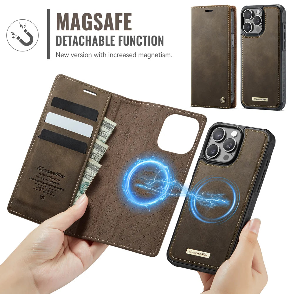CASEME For iPhone 14 Pro Case  C49  Compatible with MagSafe RFID Blocking Detachable Wallet Leather Phone Cover - Coffee - 5