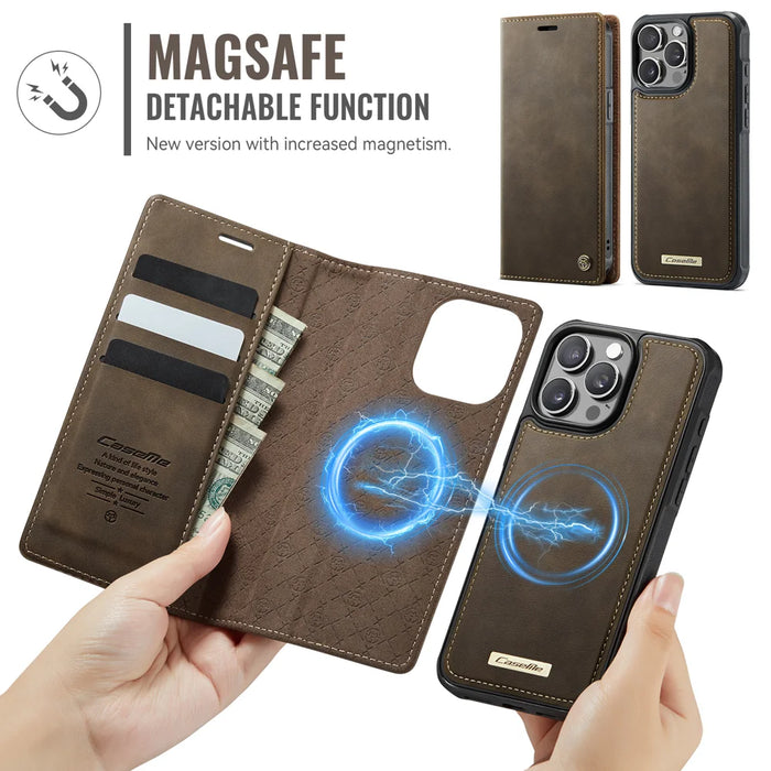 CASEME For iPhone 14 Pro Case  C49  Compatible with MagSafe RFID Blocking Detachable Wallet Leather Phone Cover - Coffee - 5