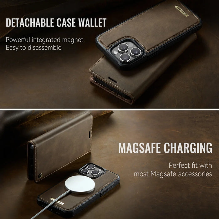 CASEME For iPhone 14 Pro Case  C49  Compatible with MagSafe RFID Blocking Detachable Wallet Leather Phone Cover - Coffee - 7