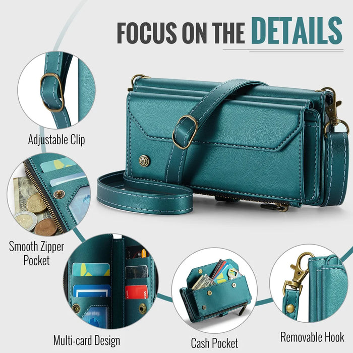 CASEME For Google Pixel 10 Pro / 10 / 9 Pro / 9 Leather Case  C36 Zipper 10 Card Slots Phone Cover with Straps - Green - 3