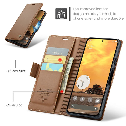 CASEME For Google Pixel 10 Pro / 10 / 9 Pro / 9 Case  023 Series RFID Blocking Leather Wallet Stand Phone Cover - Brown - 2