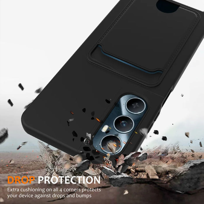 For Realme C65 4G Case Liquid Silicone Card Holder Back Phone Cover with Lanyard - Black - 2