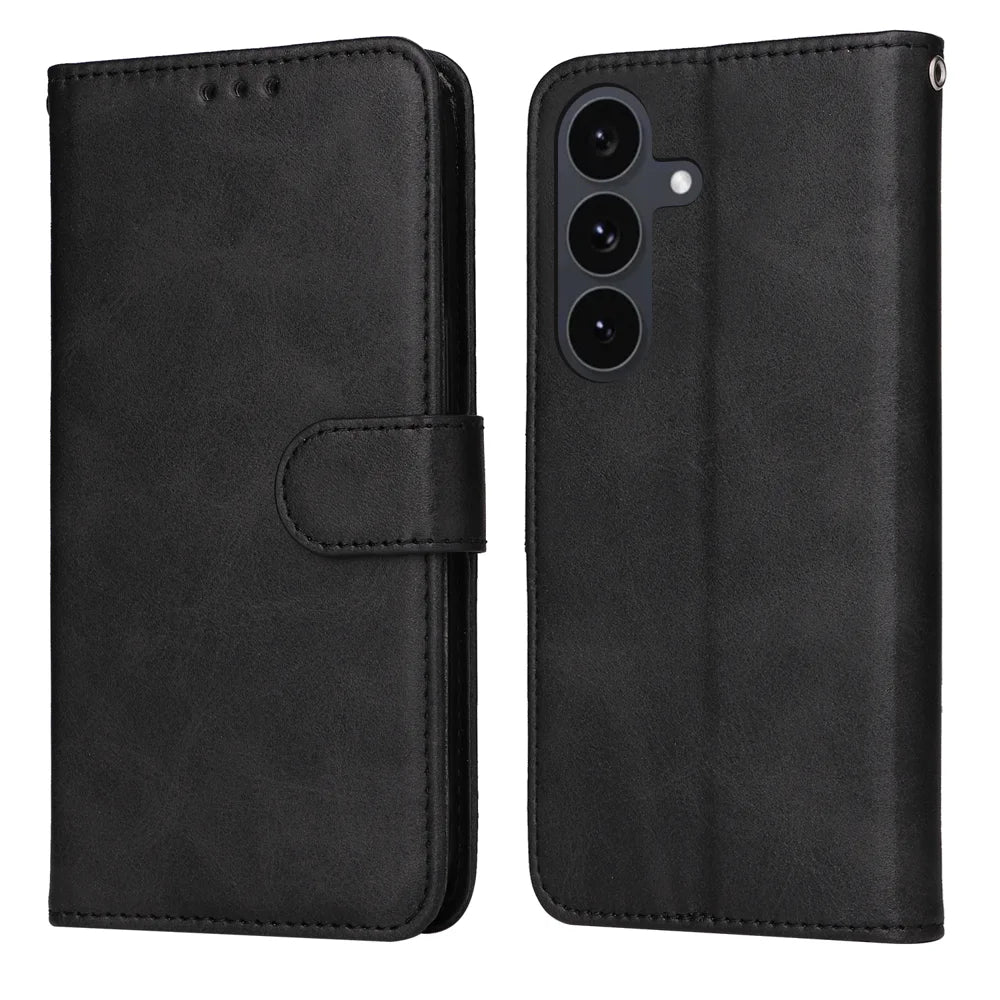 For Samsung Galaxy S25 FE Case Wallet PU Leather Folio Flip Phone Cover - Black - 1