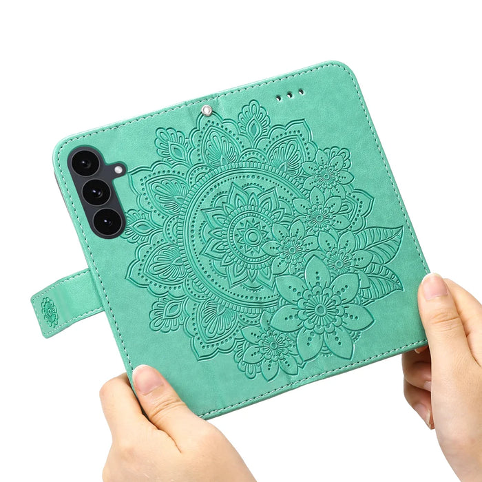 For Samsung Galaxy S25 FE Case Floral Pattern PU Leather Wallet Stand Phone Cover - Green - 2