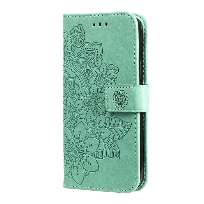 For Samsung Galaxy S25 FE Case Floral Pattern PU Leather Wallet Stand Phone Cover - Green - 4