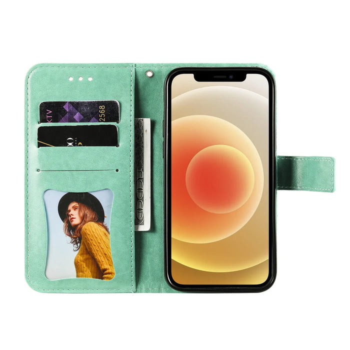 For Samsung Galaxy S25 FE Case Floral Pattern PU Leather Wallet Stand Phone Cover - Green - 5