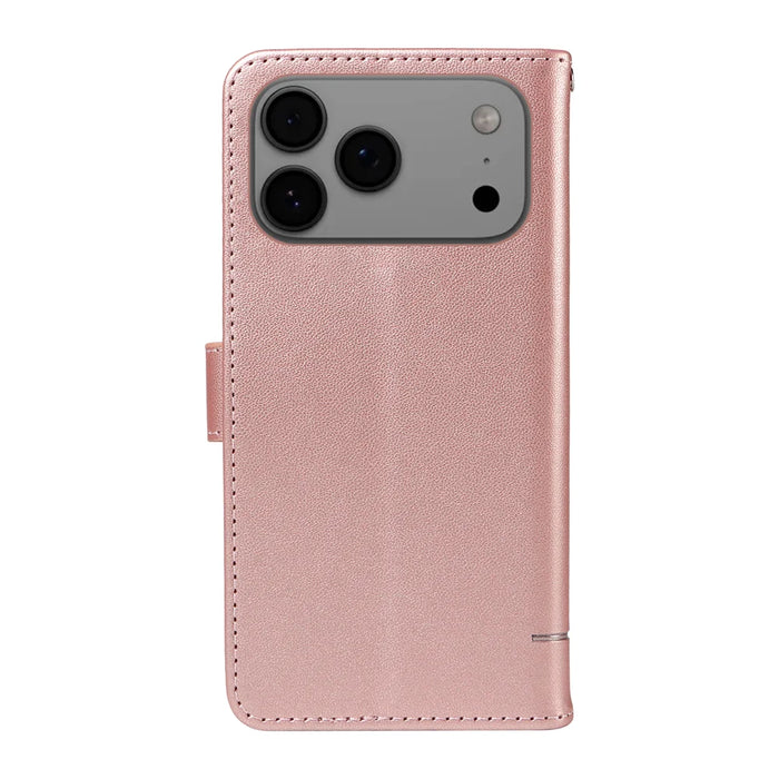 For iPhone 18 Pro Max / 17 Pro Max Case Cat Pattern Imprint Leather Phone Cover with Wrist Strap - Rose Gold - 7