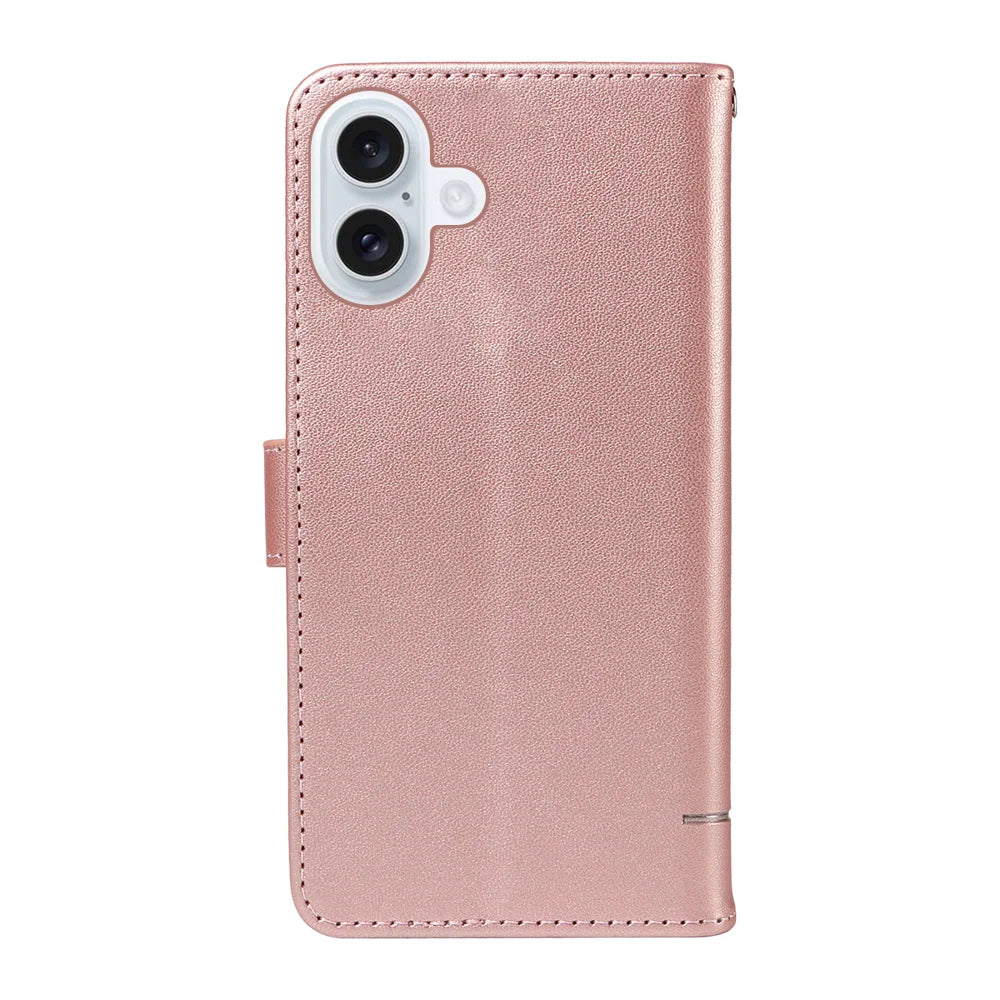 For iPhone 17 Case Cat Pattern Imprint Leather Phone Cover with Wrist Strap - Rose Gold - 7