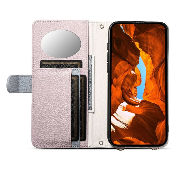 ESEBLE E11 For Samsung Galaxy S25 FE Case Zipper Pocket Litchi Texture Leather Phone Cover with Mirror and Wrist Strap - Light Purple - 3