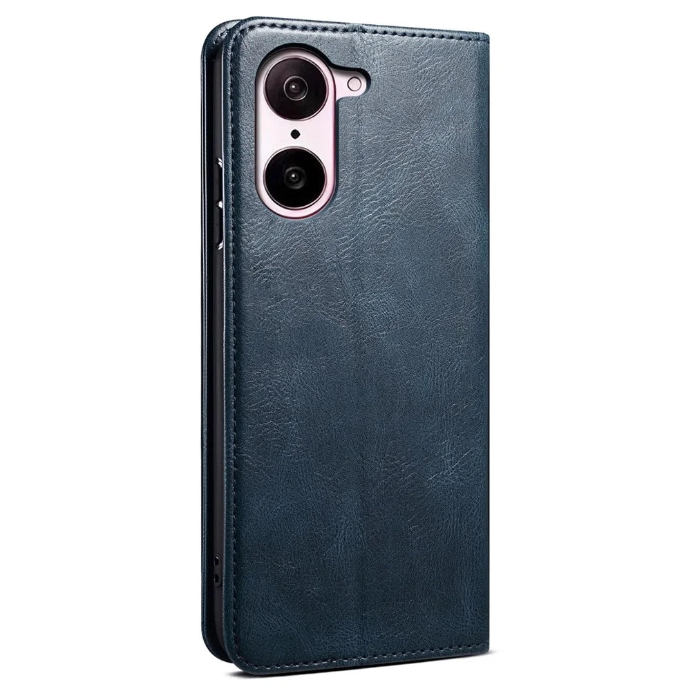 Wallet Case for OnePlus Nord CE5 5G / Ace 5 Racing 5G Crazy Horse Texture Waxy Leather Stand Phone Cover - Blue - 6