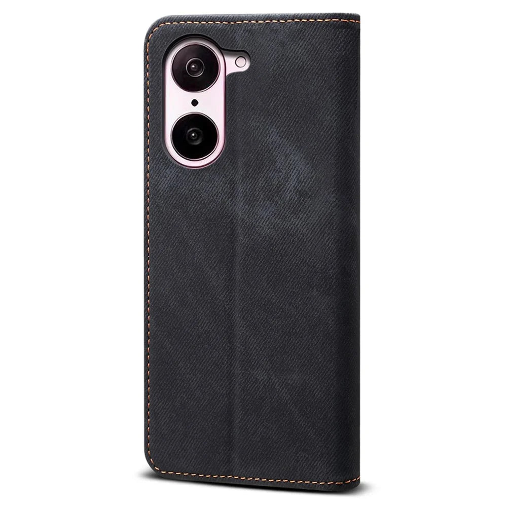 For OnePlus Nord CE5 5G / Ace 5 Racing 5G Case Jeans Cloth Texture Anti-Scratch Leather Stand Phone Cover - Black - 6