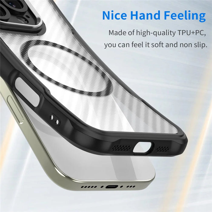 For iPhone Air Case Compatible with MagSafe Hybrid Phone Cover Carbon Fiber - Black - 4