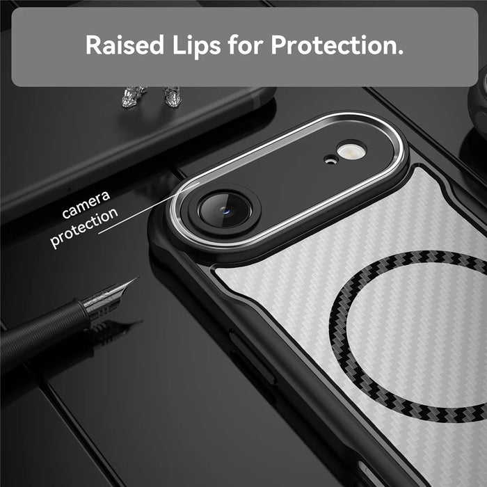 For iPhone Air Case Compatible with MagSafe Hybrid Phone Cover Carbon Fiber - Black - 6