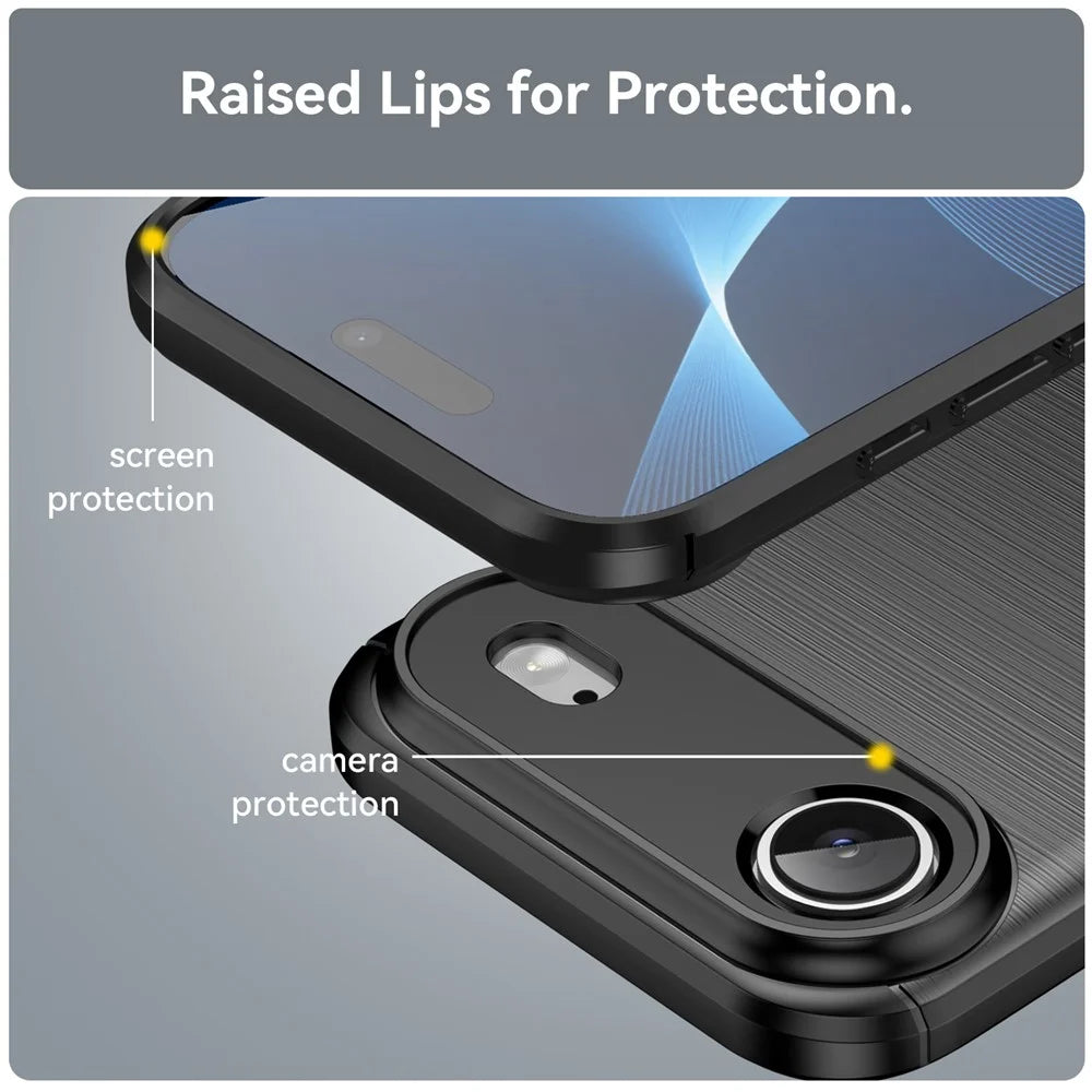 For iPhone Air Case Protective Phone Cover Carbon Fiber Texture Brushed - Black - 7