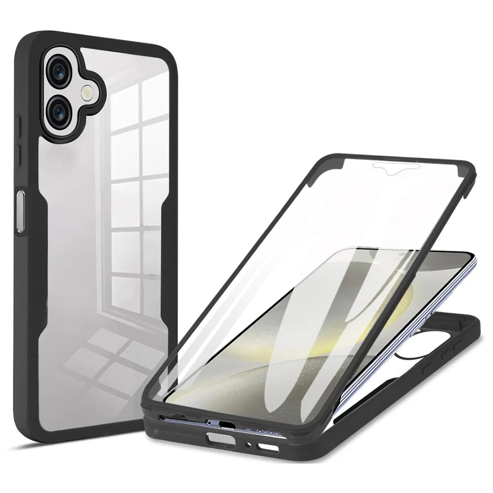 For Samsung Galaxy A08 5G / A08 4G / A07 4G Case Acrylic + TPU Clear Phone Cover with PET Screen Film - Black - 1