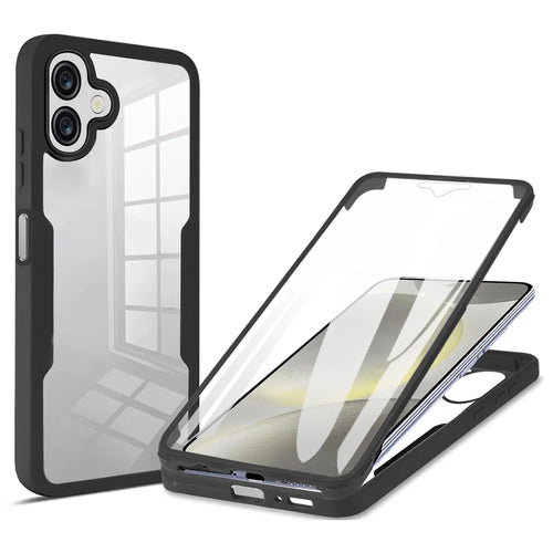 For Samsung Galaxy A08 5G / A08 4G / A07 4G Case Acrylic + TPU Clear Phone Cover with PET Screen Film - Black - 1