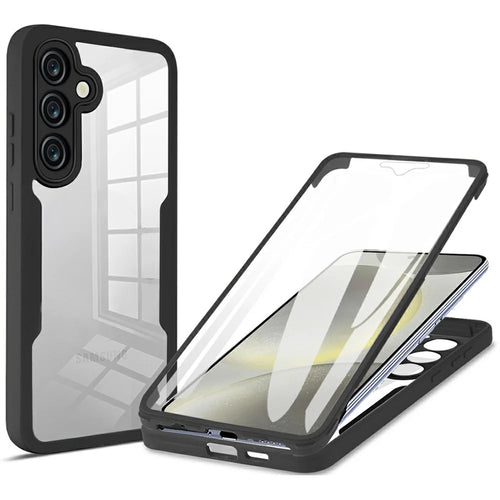 For Samsung Galaxy S25 FE Case Acrylic + TPU Clear Phone Cover with PET Screen Film - Black - 1
