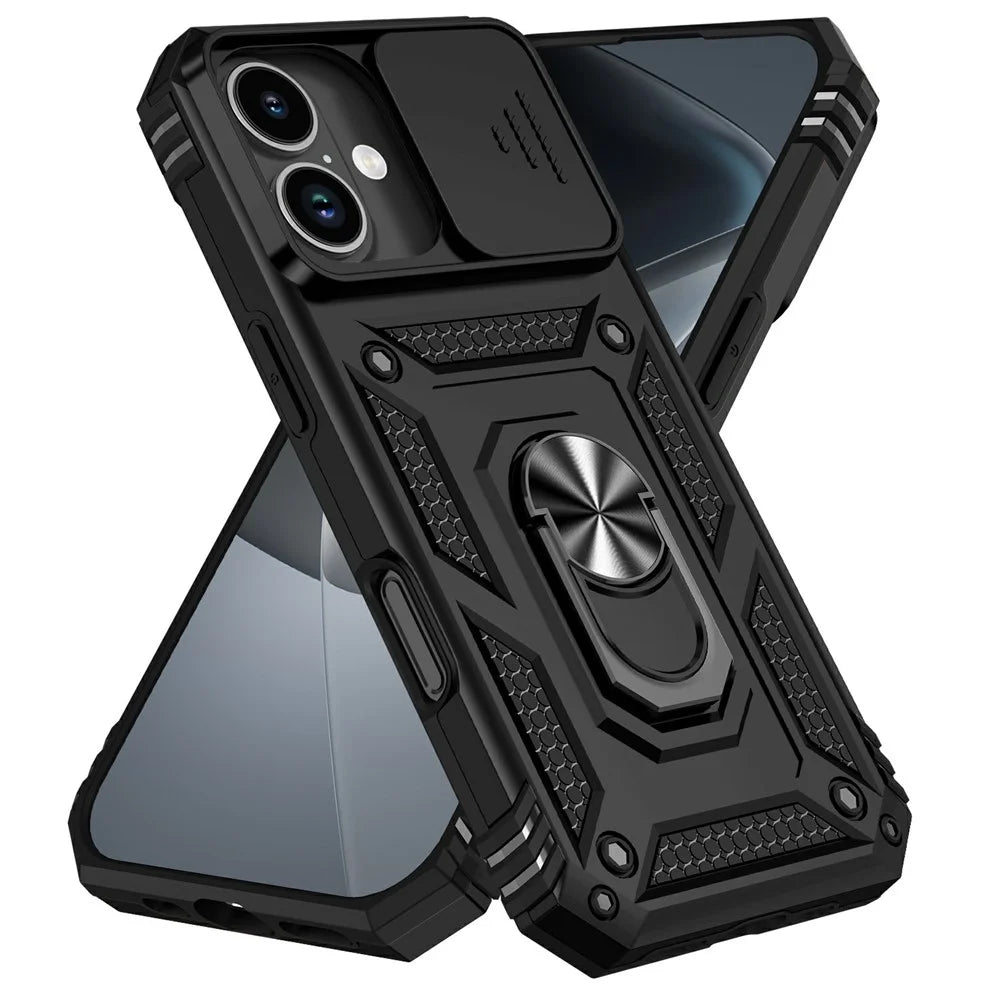 For iPhone 17 Case PC + TPU Phone Cover with Lens Protection Kickstand - Black - 2