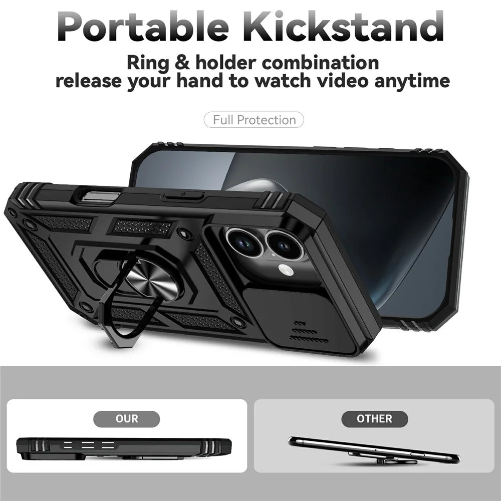 For iPhone 17 Case PC + TPU Phone Cover with Lens Protection Kickstand - Black - 4