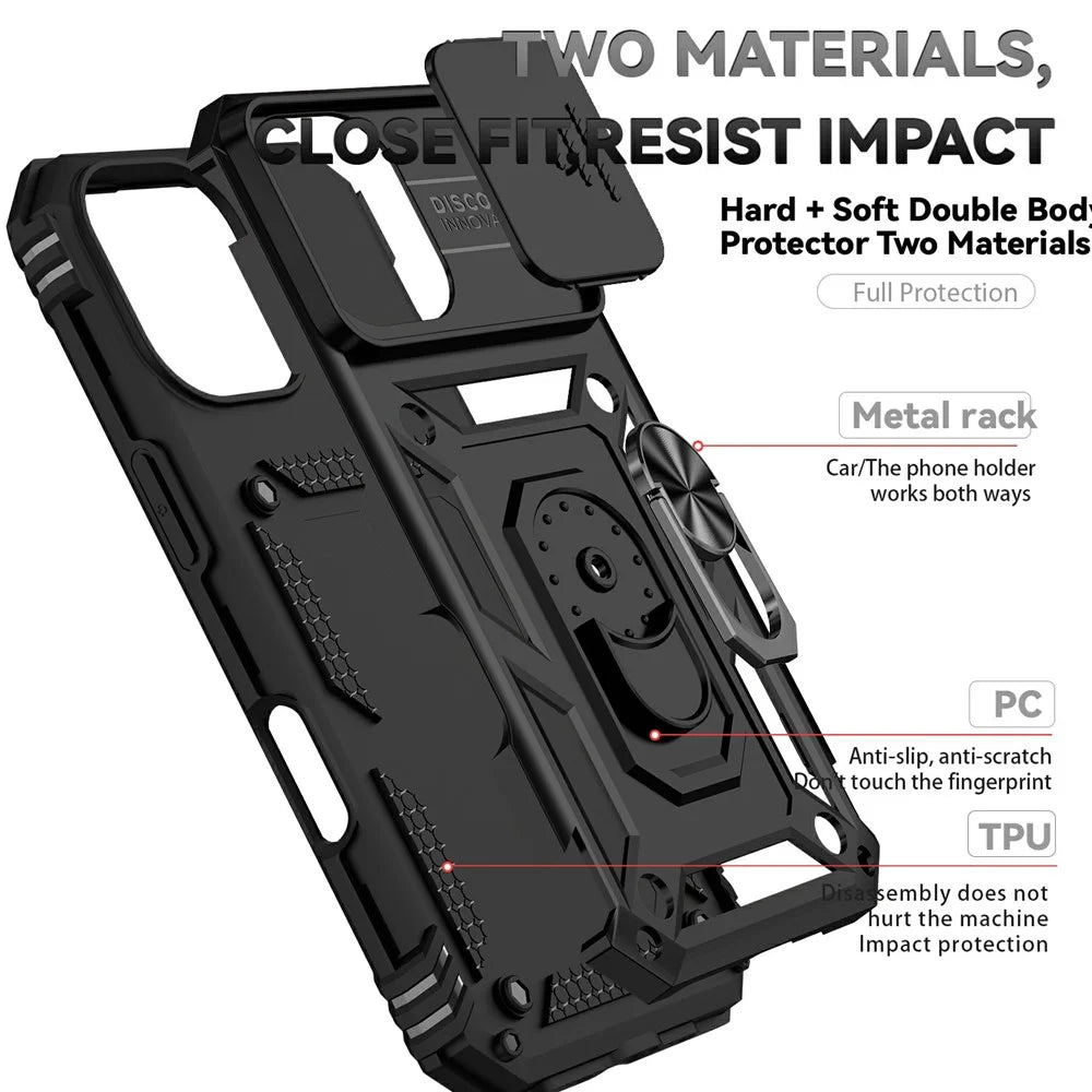 For iPhone 17 Case PC + TPU Phone Cover with Lens Protection Kickstand - Black - 6