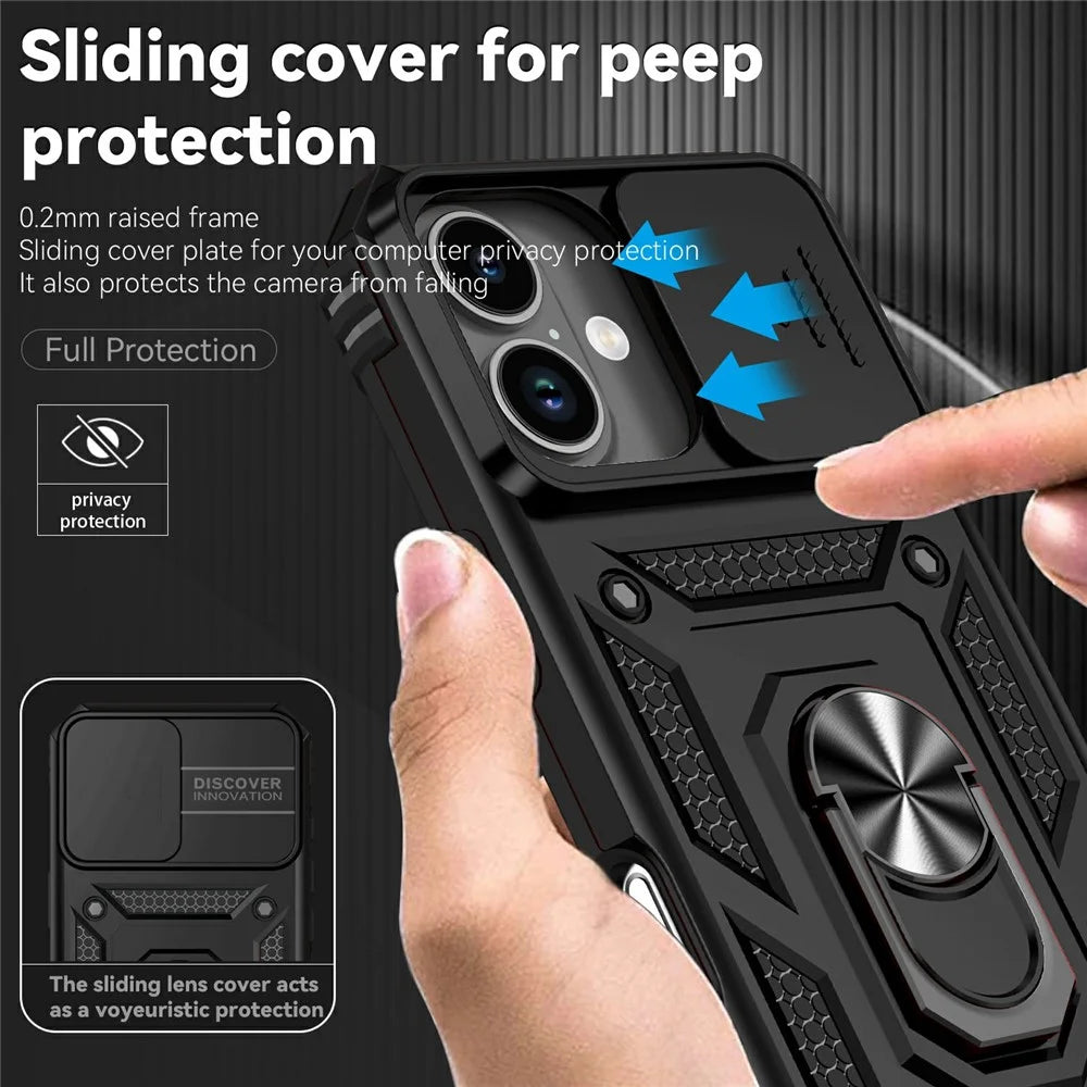 For iPhone 17 Case PC + TPU Phone Cover with Lens Protection Kickstand - Black - 7