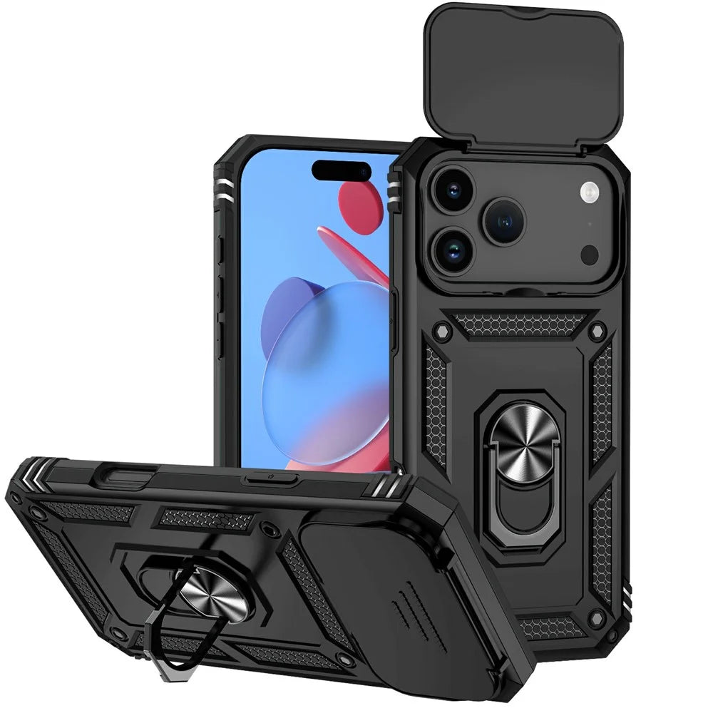 For iPhone 17 Pro Case PC + TPU Phone Cover with Lens Protection Kickstand - Black - 1