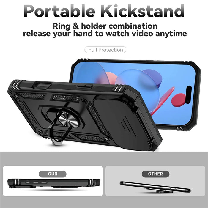 For iPhone 17 Pro Case PC + TPU Phone Cover with Lens Protection Kickstand - Black - 4