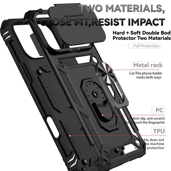 For iPhone 17 Pro Case PC + TPU Phone Cover with Lens Protection Kickstand - Black - 6
