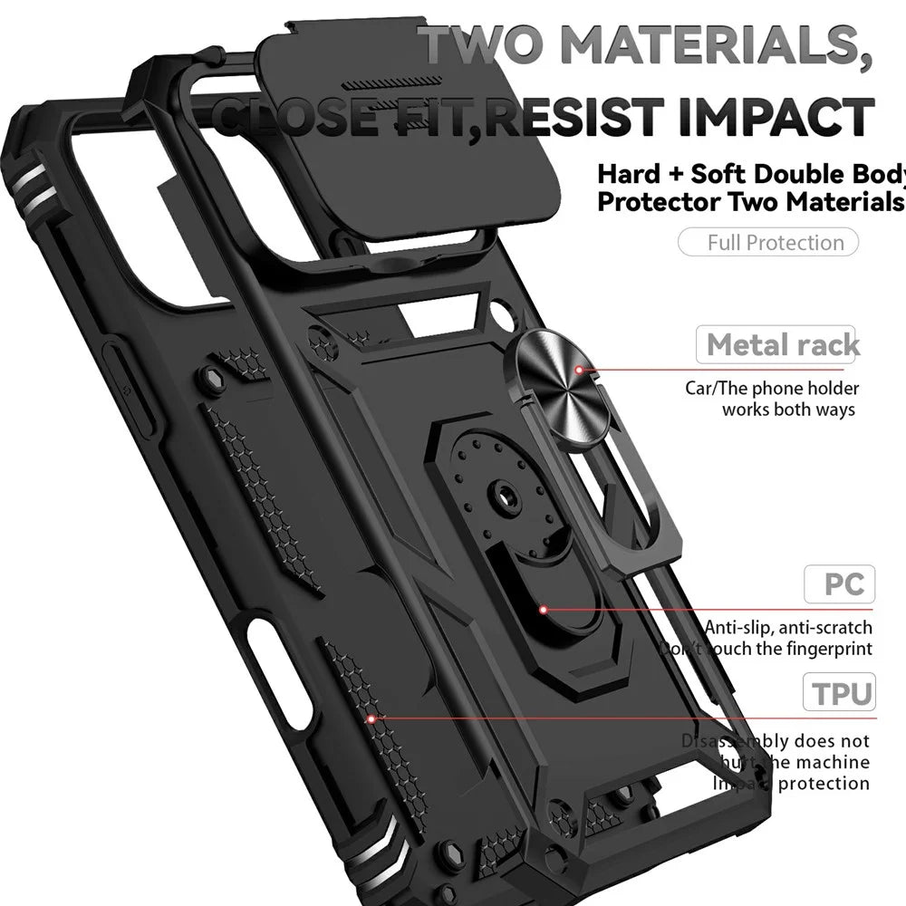 For iPhone 17 Pro Max Case PC + TPU Phone Cover with Lens Protection Kickstand - Black - 6