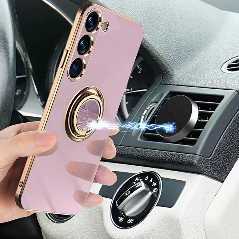 For Samsung Galaxy S23 Case Precise Cutouts 6D Electroplating TPU Phone Cover with Ring Holder - Light Purple - 2