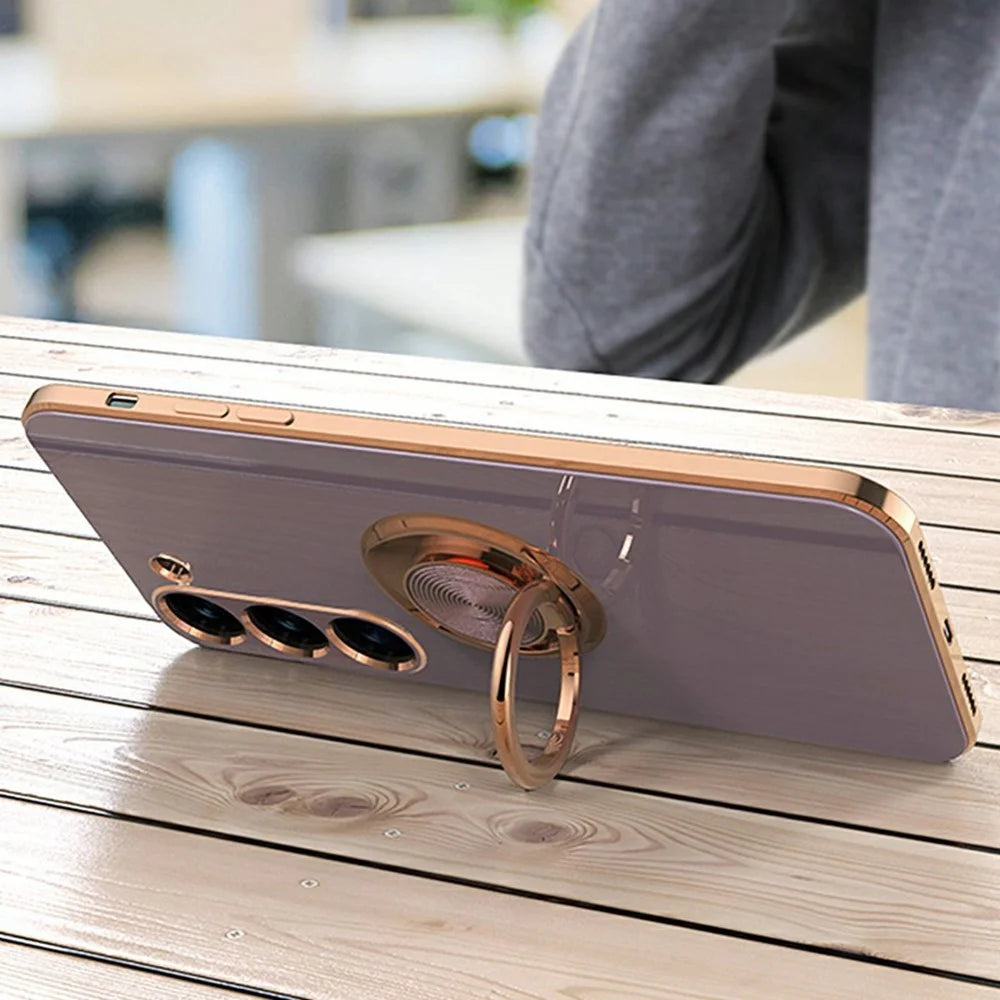 For Samsung Galaxy S23 Case Precise Cutouts 6D Electroplating TPU Phone Cover with Ring Holder - Light Purple - 3