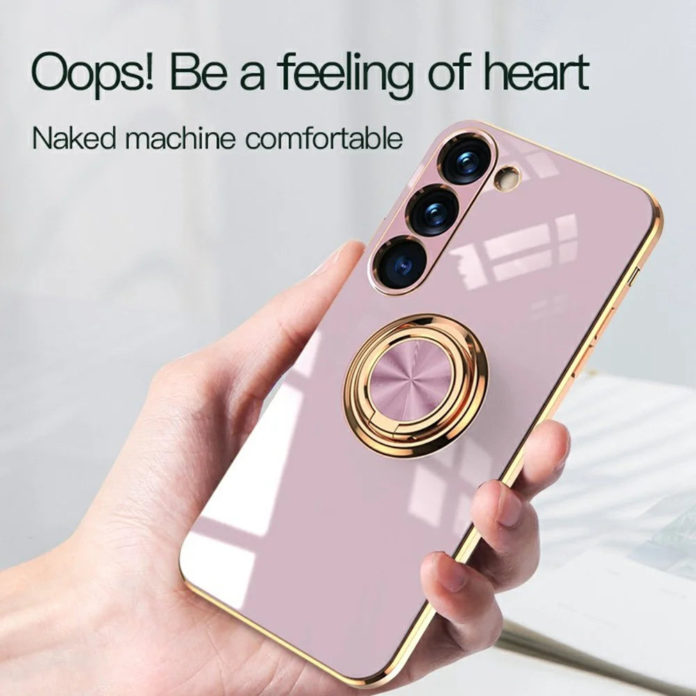 For Samsung Galaxy S23 Case Precise Cutouts 6D Electroplating TPU Phone Cover with Ring Holder - Light Purple - 4