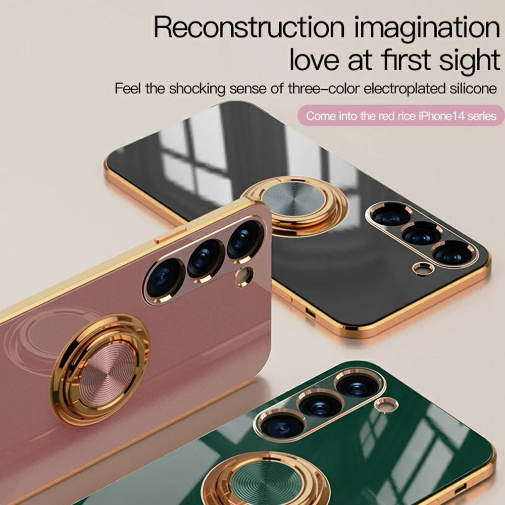 For Samsung Galaxy S23 Case Precise Cutouts 6D Electroplating TPU Phone Cover with Ring Holder - Light Purple - 5